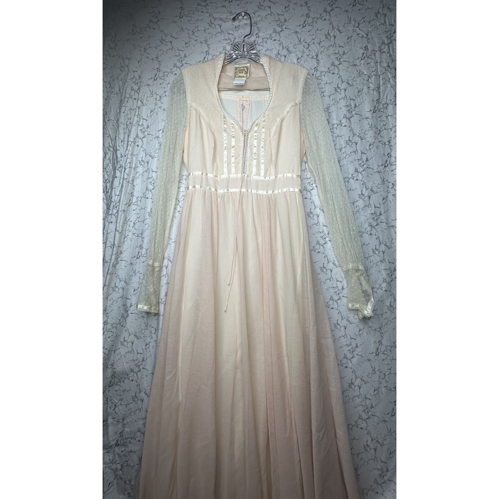 Vintage 1970s Gunne Sax Pink Sheer Sleeves w/ Belt Maxi Dress | Tagged Sz: 9 - Picture 2 of 9